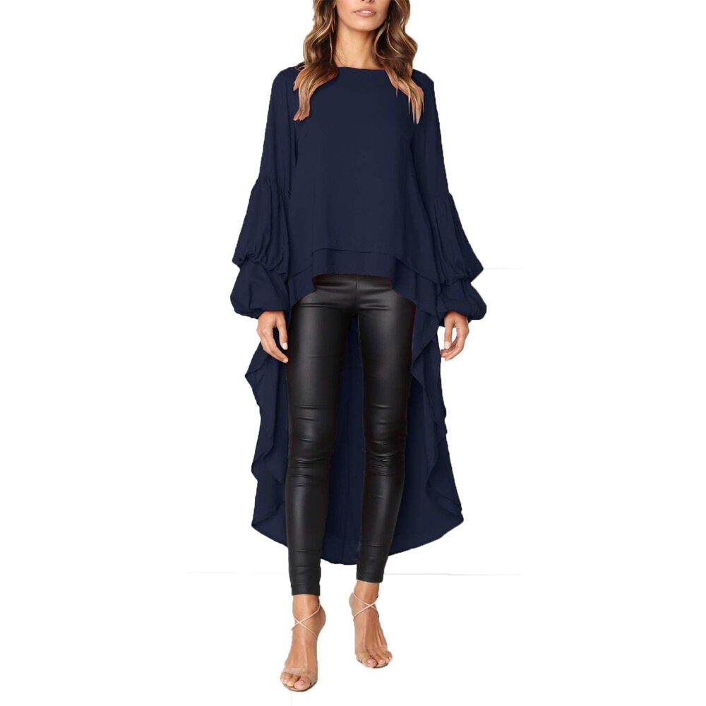 Lantern Long Sleeve High Low Irregular Hem Casual Top, SMALL, 6J-169T002